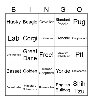 Dog Breed Bingo Card