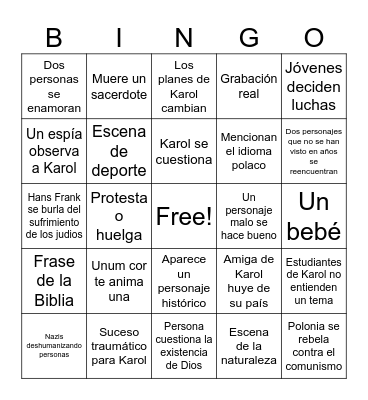 Karol Bingo Card