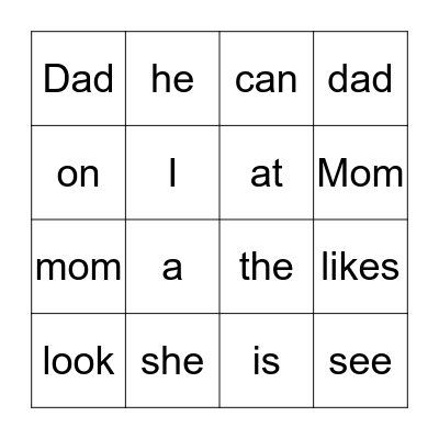 SIGHT WORDS Bingo Card