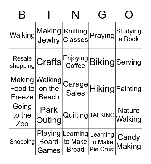Things You Would Like to Do Together with Women Bingo Card