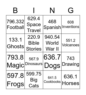 Dewey Decimal Bingo Card