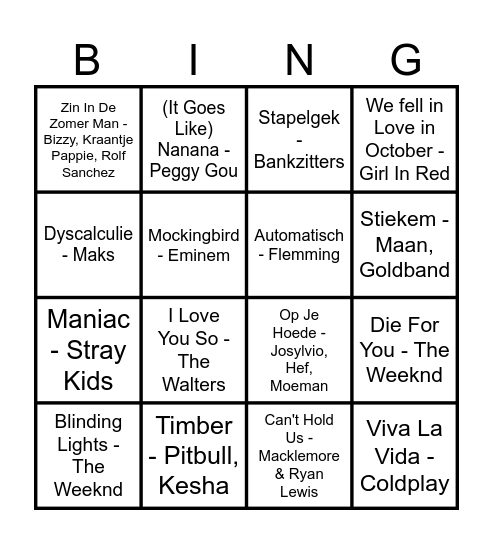 Jenna's nummers Bingo Card