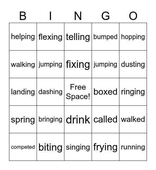 Suffix -ing Bingo Card