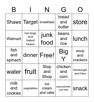 food Bingo Card