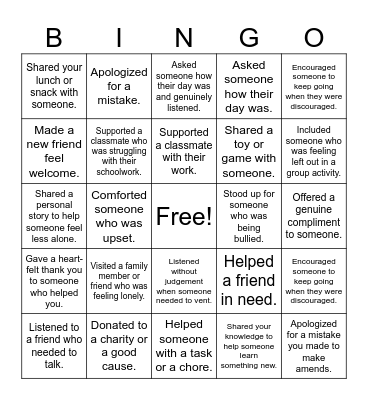 Empathy Bingo Card