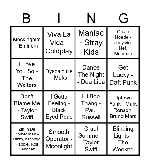 Jenna's nummers Bingo Card