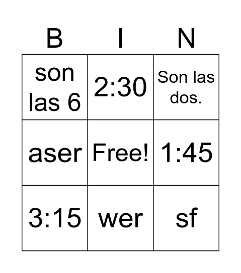 Que hora es? Bingo Card