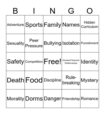 Boarding School Conventions! Bingo Card