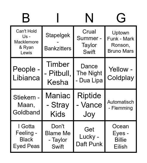 Jenna's nummers Bingo Card