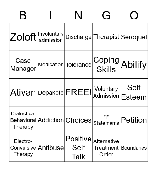 Mental Health Bingo Card