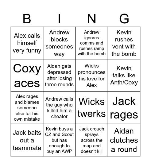 funnyman CS bingo Card