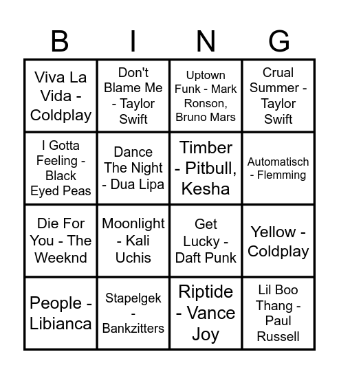 Jenna's nummers Bingo Card