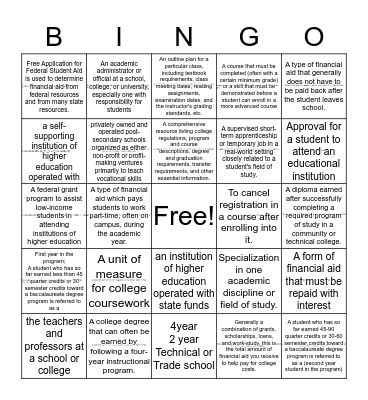 College Admissions Process Bingo Card