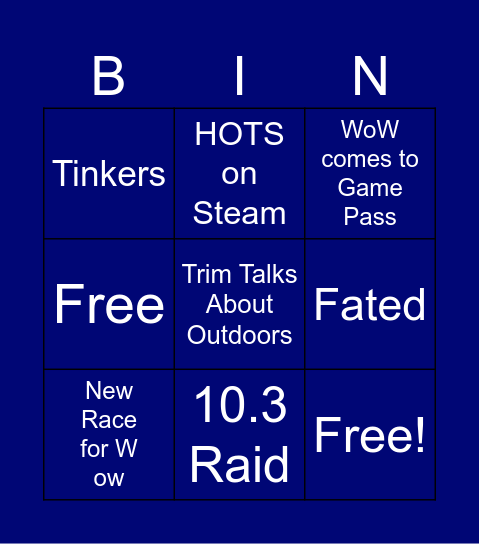 Blizzcon Bingo Card