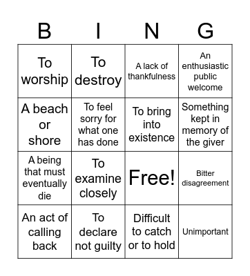 Unit 4 Vocabulary Bingo Card