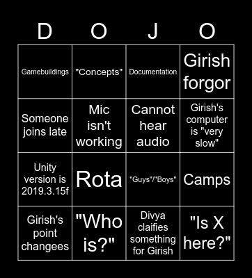 Monday Meeting Bingo Card