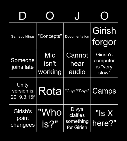 Monday Meeting Bingo Card