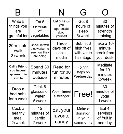 Honest Wellness BINGO! Bingo Card