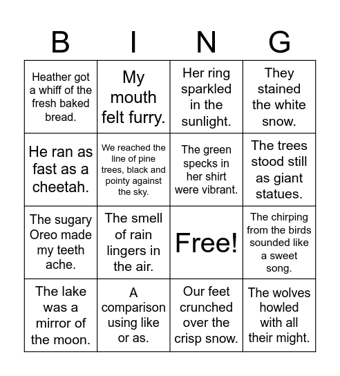 Figurative Language BINGO Card