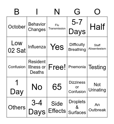 Flu Bingo Card
