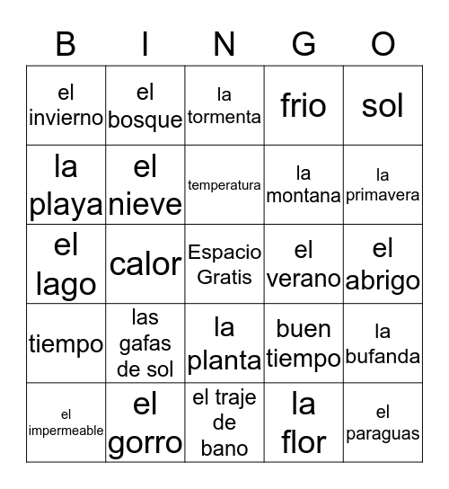 El Tiempo Bingo Card