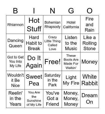 60's/70's Bingo Card