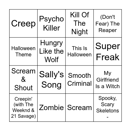 Halloween Bingo @QuestionOneQuiz Bingo Card