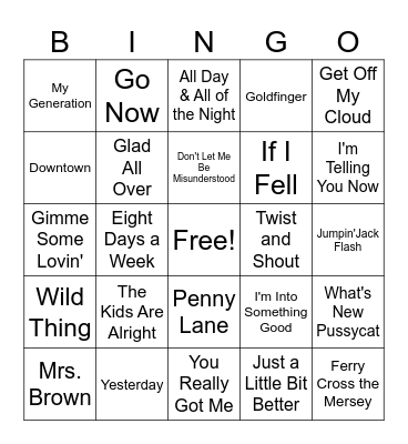 British Invasion Bingo Card