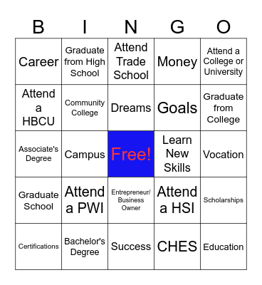 College & Career Bingo Card