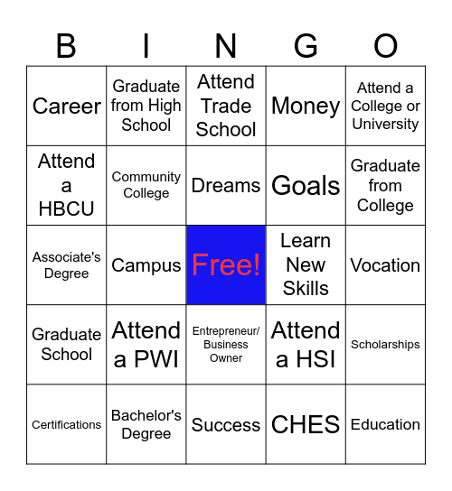 College & Career Bingo Card