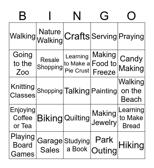 Things You Would Like to Do Together with Women Bingo Card