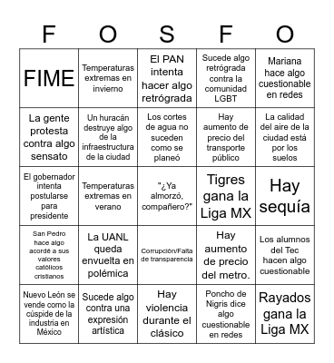 Bingo Nuevo Leon 2021-2027 Bingo Card