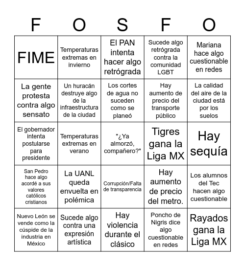 Bingo Nuevo Leon 2021-2027 Bingo Card