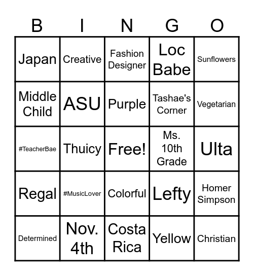 Shaqeira's Birthday Bingo Card