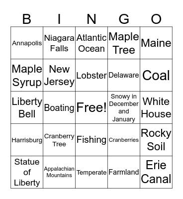 Northeast Region BINGO Card