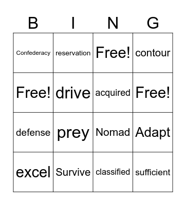 Vocabulary Bingo Card