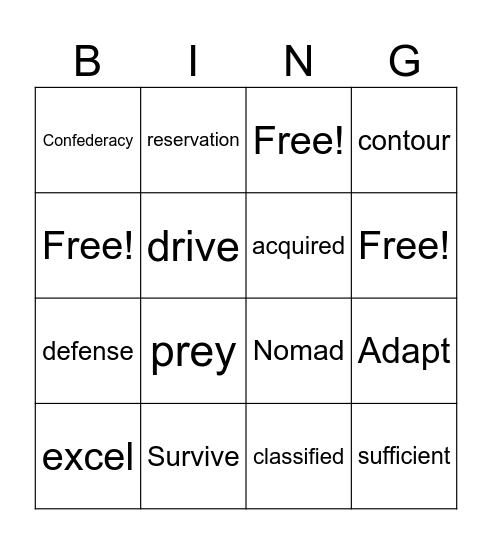 Vocabulary Bingo Card