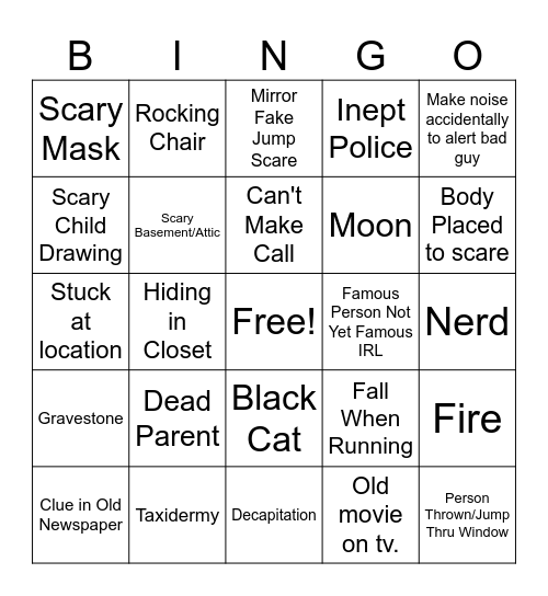 Halloween Movie Bingo Card