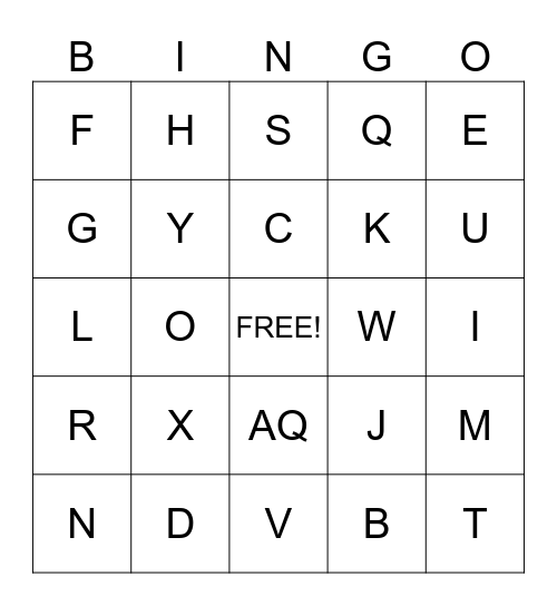 ALPHABET BINGO Card