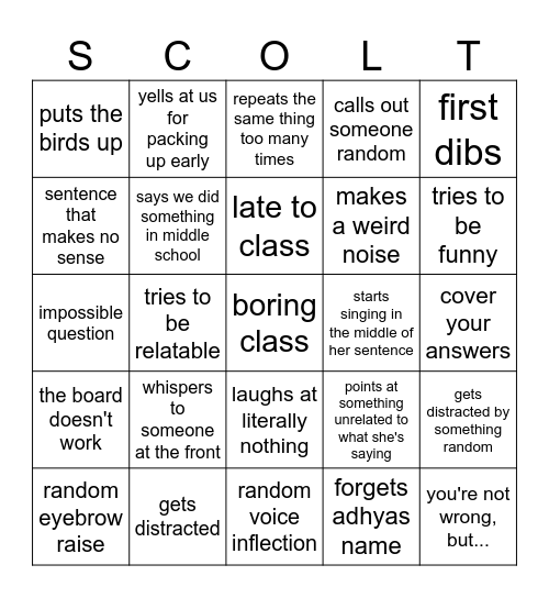 Scholtz Bingo Card