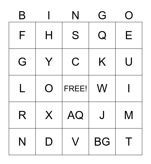 ALPHABET BINGO Card