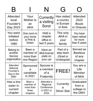 ALPHA KAPPA ALPHA SORORITY Bingo Card