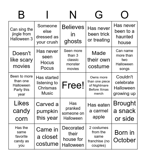 Halloween Bingo Card