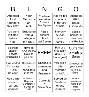 ALPHA KAPPA ALPHA SORORITY Bingo Card
