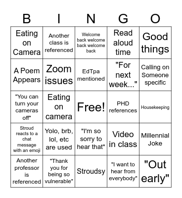 Class Bingo Card