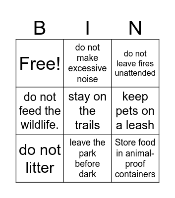 Start Up 6 Unit 4 Lesson 1: "Talk about park rules" Bingo Card