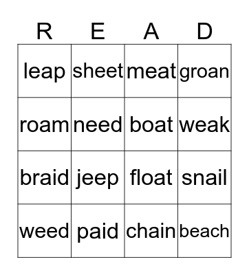 Vowel Teams Bingo Card
