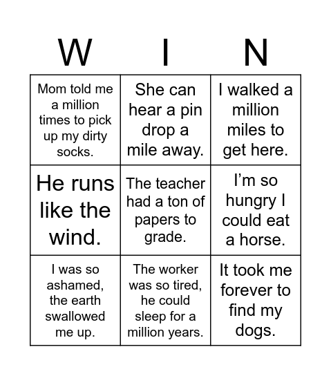 Hyperbole Bingo (WIN) Bingo Card