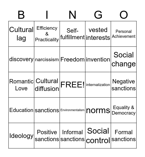 Chapter 3 Sociology Terms Bingo Card