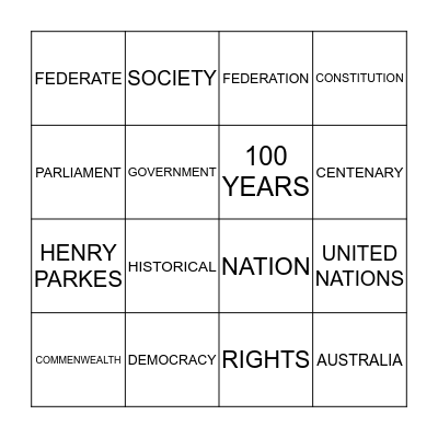 FEDERATION WORDS Bingo Card